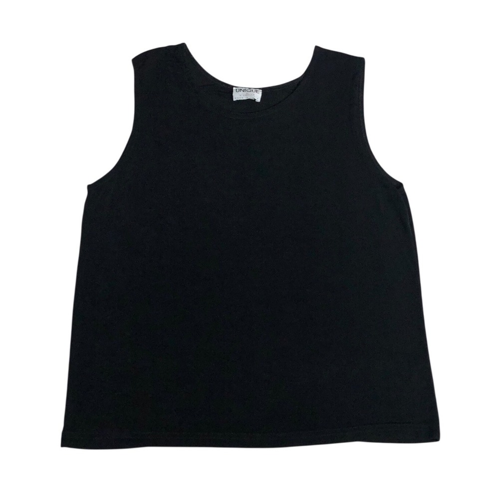 Vintage 90s Unique V Virella Slinky Tank Top Women XXL Black Minimalist Made USA